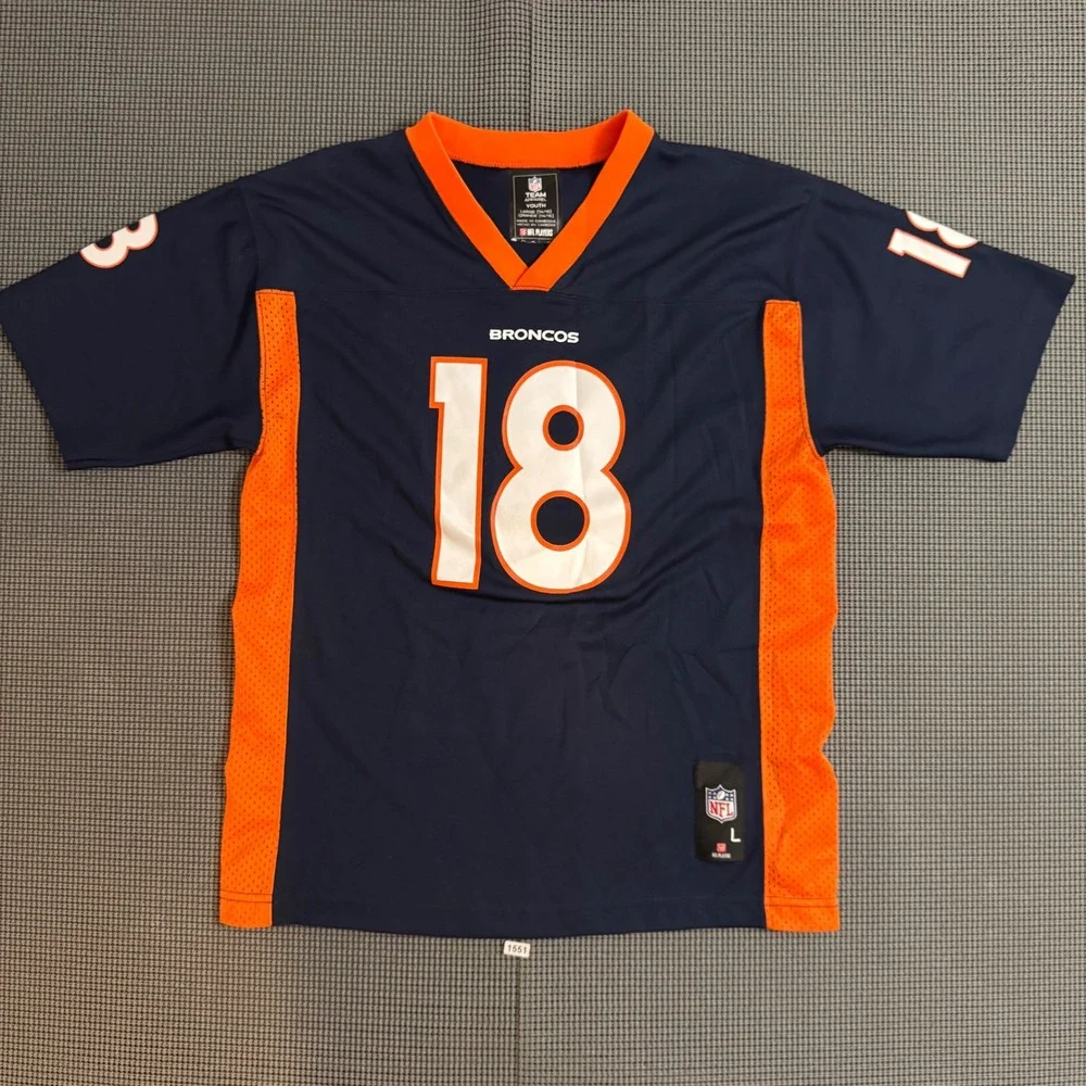 NFL Team Apparel Denver Broncos Peyton Manning 18 Youth Large Jersey Navy Blue